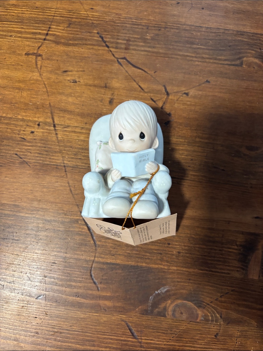 Precious Moments Pale Blue and Cream Boy Figurine Reading Book